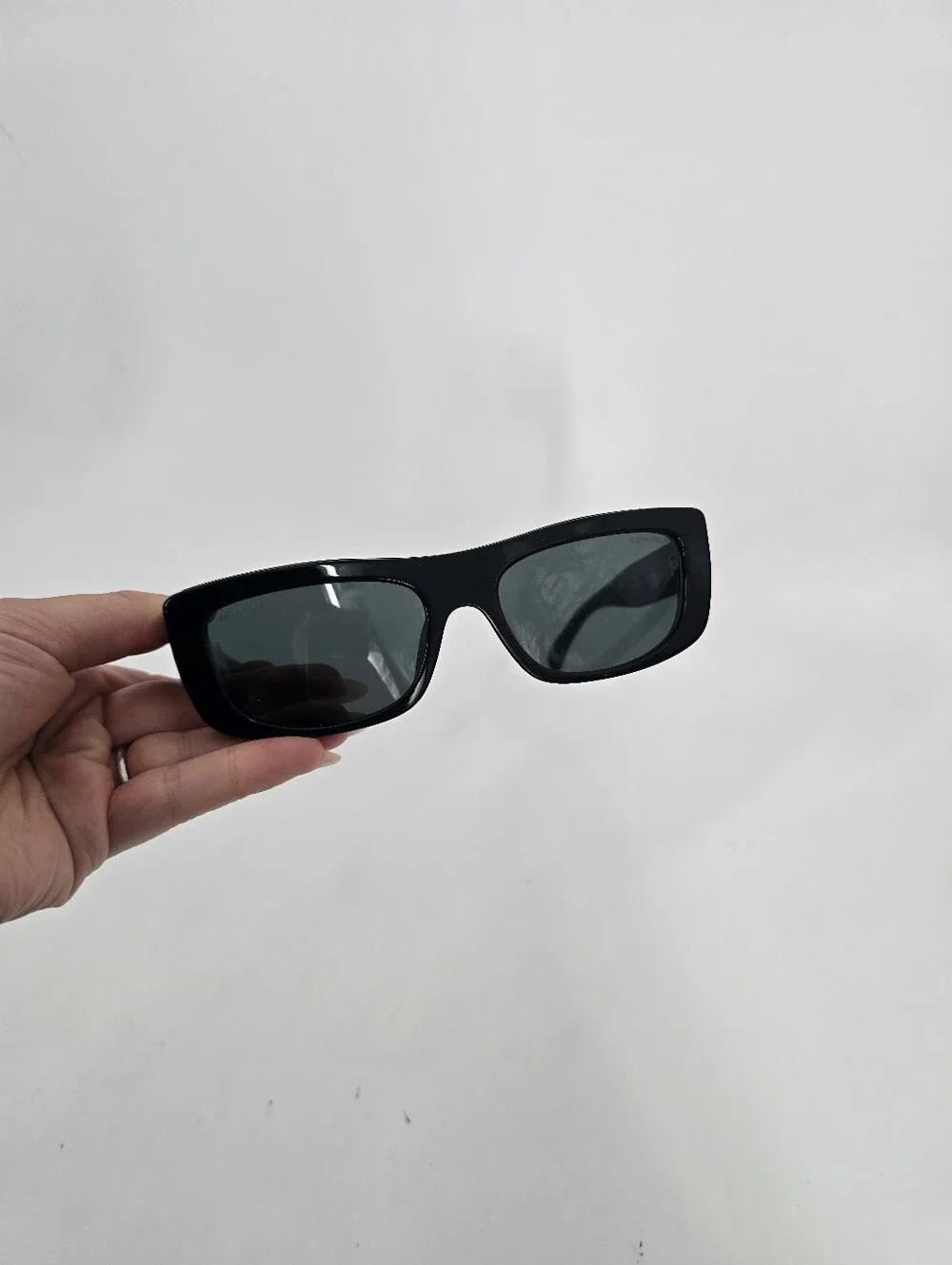 Chanel Black Acetate Rectangle Women's Sunglasses 5559 c.622/S4 Spellout Logo